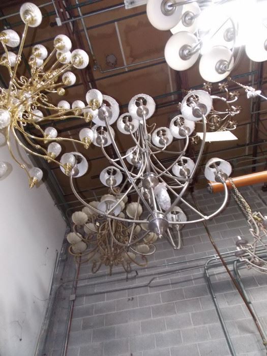 chrome and brass chandelier