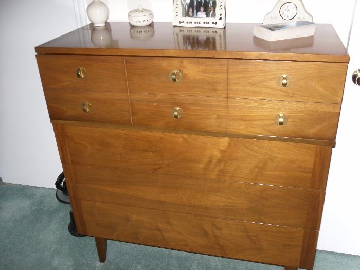 Stanley mid century modern chest, with matching bed dresser, end tables, king bed