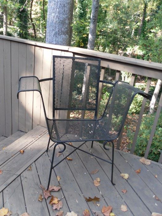 One of two awesome style wrought iron mid century modern patio chair