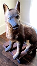 This guy is all cast iron, maybe 75 pounds. Has his own little roll around cart. Spooks easily so beware.