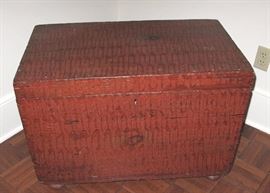 Six board blanket chest with bun feet. Super wavy early paint. 