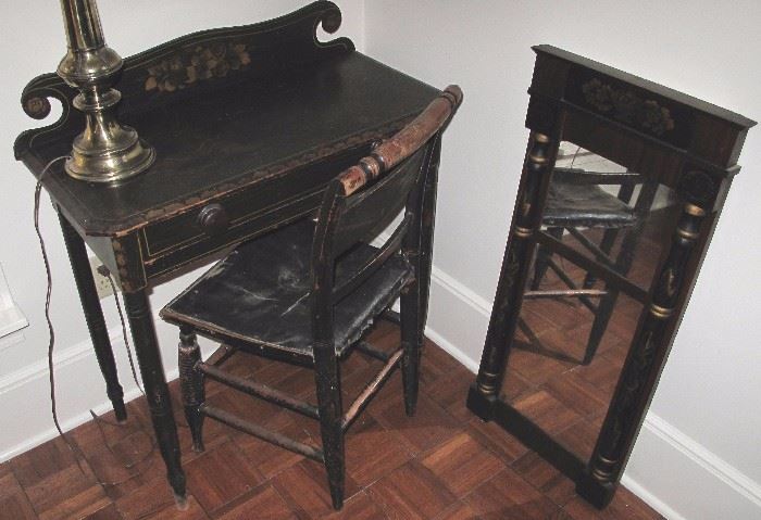 Three pieces - These may be early Hitchcock but the desk is marked J. Rice, not Hitchcock. 