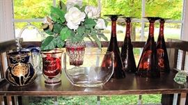 Stemware is cool, glass with tortoise shell appearance.