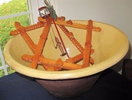 Tramp art frames, climber toy and super bowl.