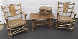 Super cool adirondack set with real bark seats, backs and tops. 