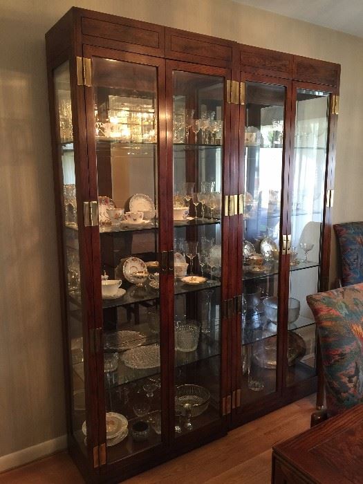 CAMPAIGN style lighted curio cabinets