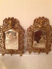 Matched pair, early brass mirrors