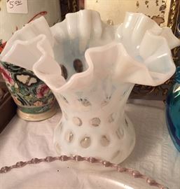 White Fenton Coin Dot Glass