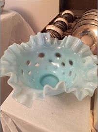 Blue Fenton Coin Dot Glass