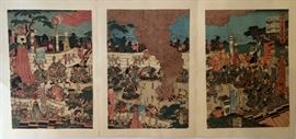 "The Battle of Uji River", Musha-e (Warrior) Wood Block Print Triptych by Utagawa Kunisada (Toyokuni III) 1786-1864, printed c.1853.