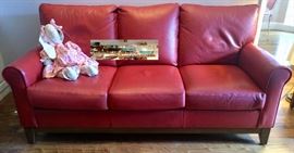 Red Leather 3-seat Sofa (6' 2")