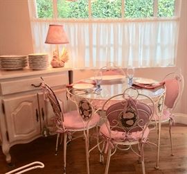Painted Iron Breakfast Table; Country French Drop-leaf Server on Casters; Chicken Lamp