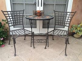 Bistro Table with Mosaic tile top and Lattice-back and seat side-chairs