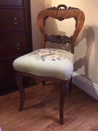 Antique Hand Carved Side chair with Needlepoint Upholstery