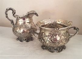 Continental Silver Cream Pitcher & Open Sugar Bowl, Austro-Hungarian Rococo style, made in Vienna between 1872-1922 by Frank Gebruder. My thanks to the Collecting Antiques Group.