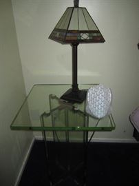 PAIR OF GLASS BEDSIDE TABLES