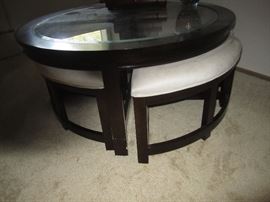 COFFEE TABLE AND STOOLS