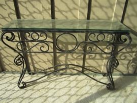 GLASS AND WROUGHT IRON TABLE