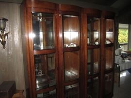 PAIR OF CURVED GLASS CURIO CABINETS