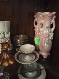Lusterware vase, cup and saucer collection