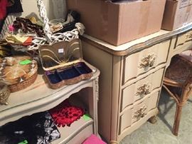 Purses and white French Provincial desk