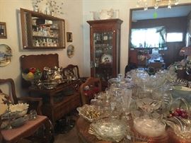 Crystal, decoratives, serving buffet, curio cabinet, wall decortatives