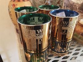 "What Would Jesus Do" gold and color glass glasses