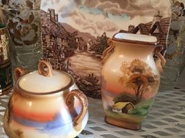 Nippon vase and sugar