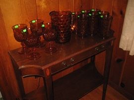 Mahogany Console Table and Amber Glass