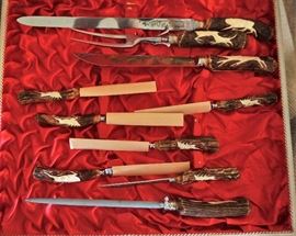 Solingen carving and steak knife set with carved handles