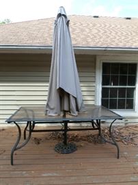 Large Metal Glass Top Table with Umbrella