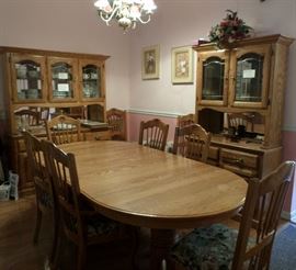 Dining Room Table with 8 Chairs, Two China Cabinets