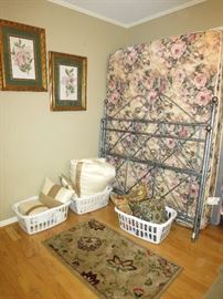Queen Iron Bed, Queen Mattres Set, Small Egyptian Rug, Ralph Lauren Queen Comforter, Pillow, Skirt And Sheets