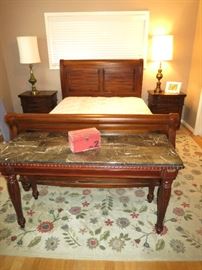 Queen Sleigh Bed, Entryway Table, Night Stands, Rug