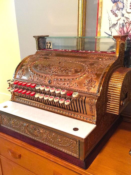 * Antique Brass National Cash Registers (1-Model 323 & 1-Manchester, England);(1-Dollars & 1-Pounds) Restored and Fully Functioning..