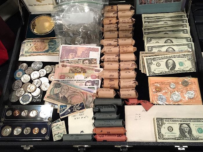 * TONS of Kennedy Half Dollars, TONS of $2 Bills from the 60's & 70's, $2 Bill Red Seals, $10 Bill Misprint, 1958 & 1960 Coin Set Proofs and also some Foreign Currencies.