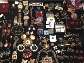 ~Jewelry Names: Giovanni, Bergamot, Bulova, Reinad, Croton,
Whittnauer, Napier, Jomaz, Richelieu, Trifari, Trifari Crown, Krementz, BM, Lenox and Uncas (w/ Arrow).. also Florenta Of California, Kenneth J. Lane, Paolo Gucci, Miriam Haskell and J.J.. a Piaget "Dancer" 18K Uni-Sex Watch (NOT KEPT on Premises) to Rodenstock "Supersonic" Sunglasses. Some Sterling Silver, Carved Bone to Native American Indian and Jewel Art.
