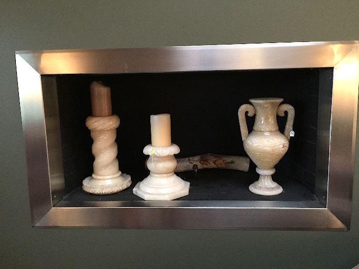 * Oversized Alabaster Candleholders and Vases..