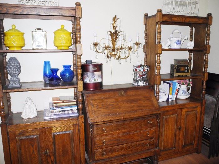 Two bookcases with storage, plus drop leaf desk/secretary, sold separately