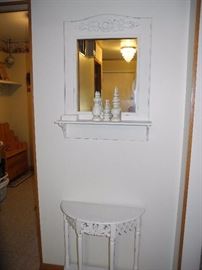 Mirror with shelf and half moon table