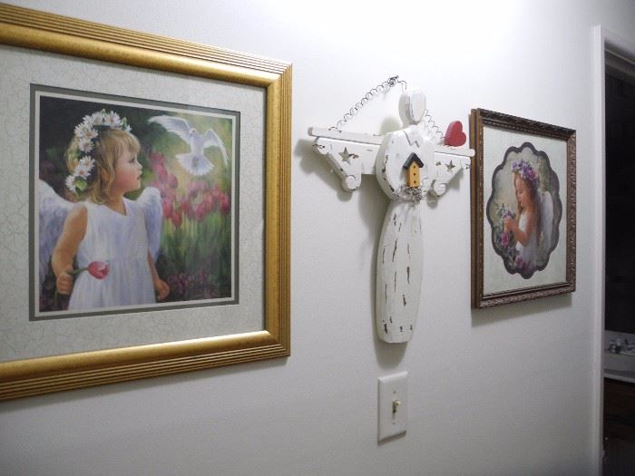 Wooden angel and art pieces