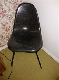 Mid Century Fiberglass Shell Black/Marble like Chair