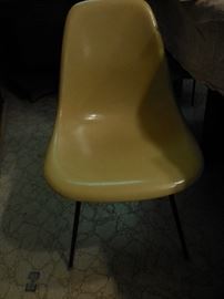 Mid Century Fiberglass Shell Yellow Herman Miller Chair with Paper Label.There are 6 Side Chairs