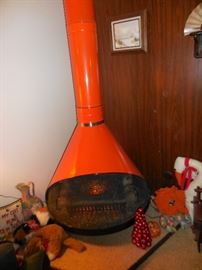 Mid Century Modern Orange Electric Fireplace, with Crackling Logs..