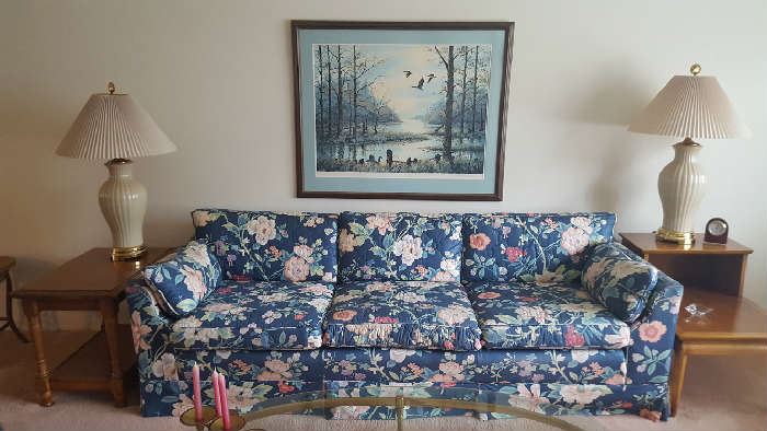Blue floral sofa - $50