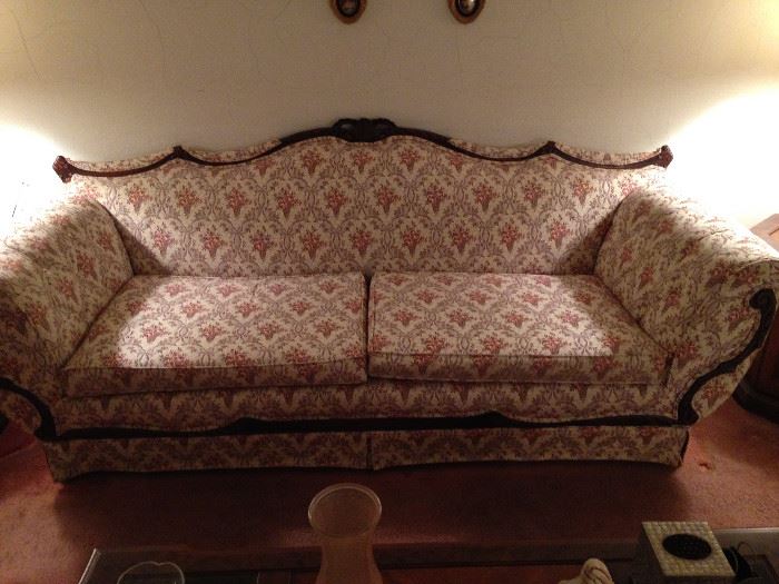 1920's sofa in excellent condition. Removed plactic that has been on since reupholstering.