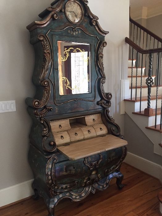 Chinoiserie style mirrored front secretary desk