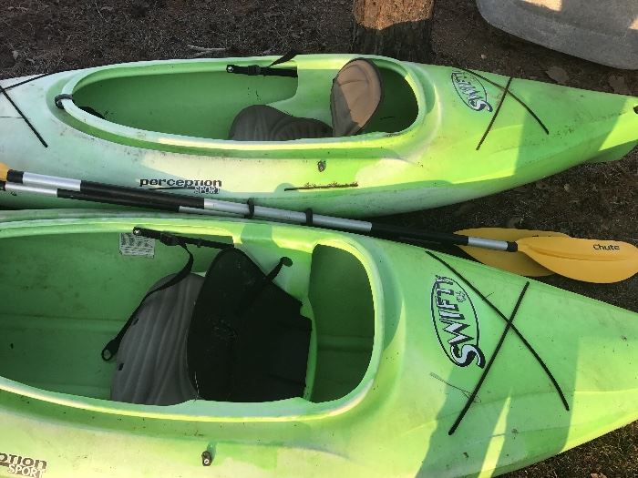 Two Swifty kayaks. This item is available to "BUY IT NOW" via our mobile app. Download the free app here: http://www.tagsaletreasures.4yourmobile.com/landing/Desktop#.WD7e7dytn-Z