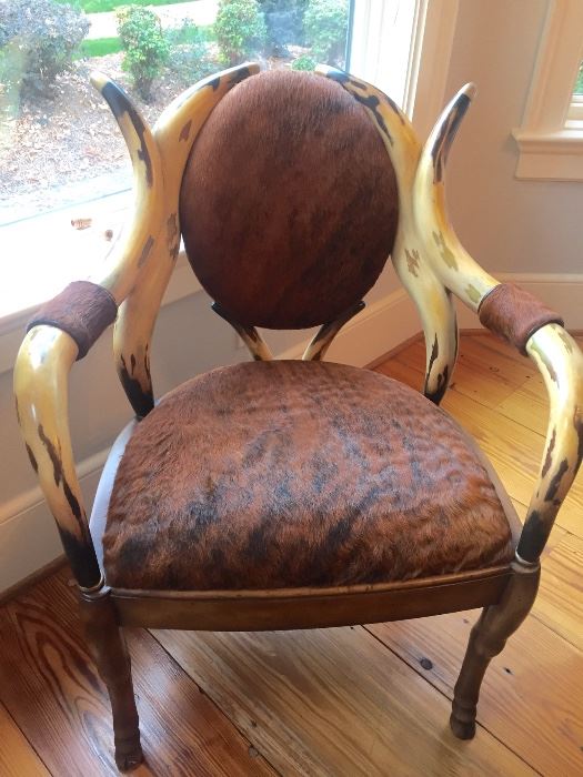 Theodore Alexander cowhide & (faux) horn arm chair