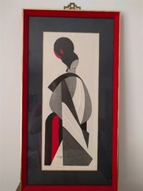 Original, artist signed (Kiyoshi Saito) Japanese artwork, entitled "Bunraku", 1907.